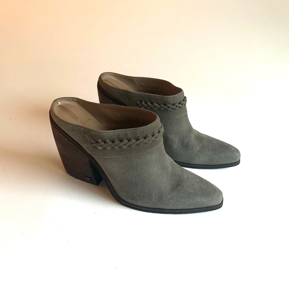 Sam Edelman Alison Olive Green Suede Genuine Leather Western Heel Mules size 9.5